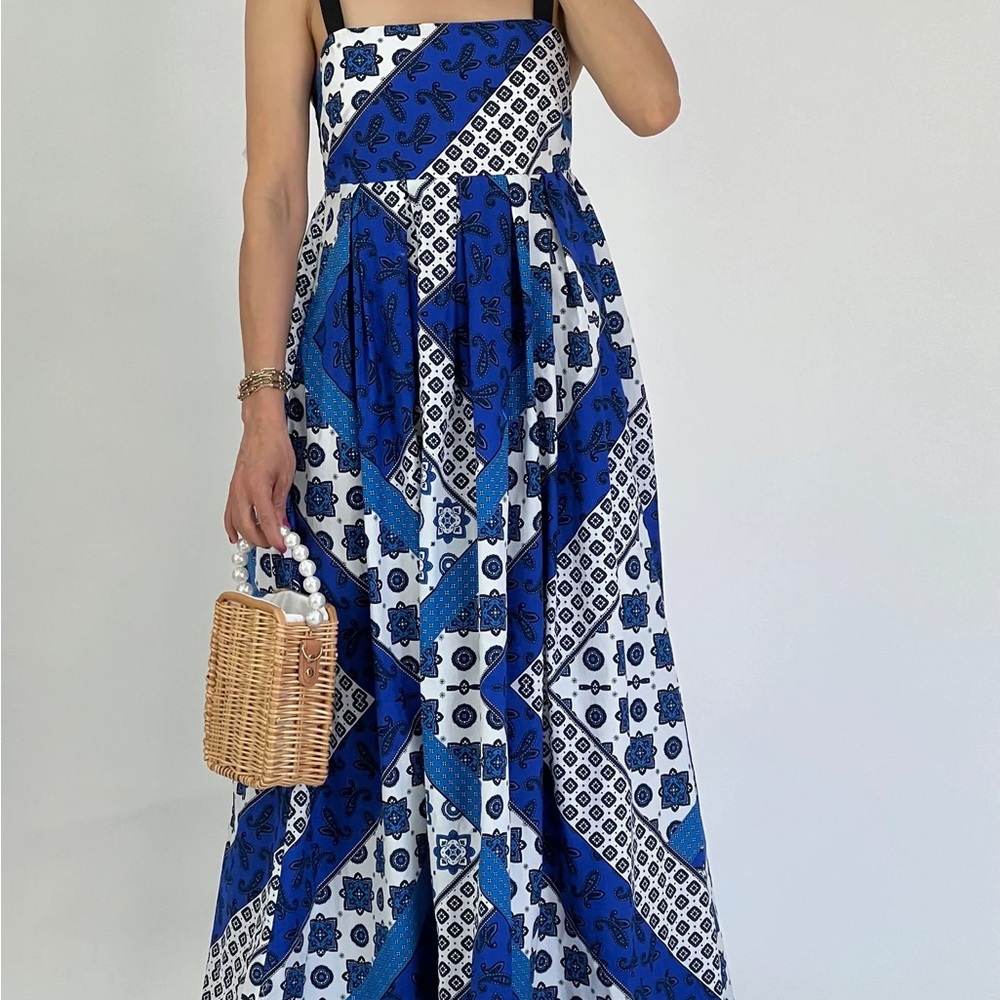 Royal Blue Strapless Sundress for Resort Wear